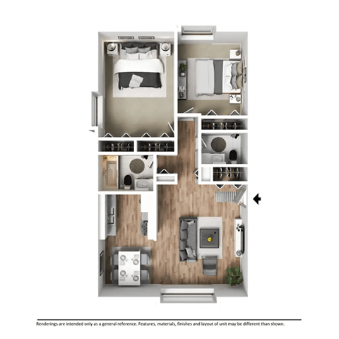 Floor plan for 2 beds, 1.5 baths, 900 sqft